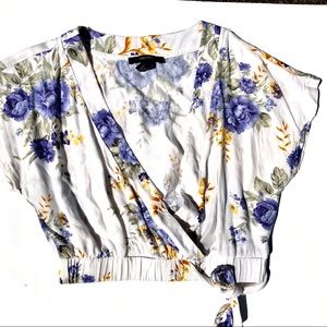 Faux wrap floral crop top
